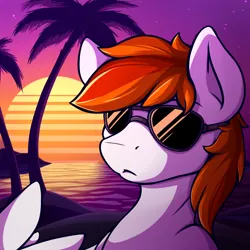 Size: 1200x1200 | Tagged: safe, artist:theparagon, derpibooru import, oc, oc:felix gulfstream, unofficial characters only, pegasus, pony, avatar, image, male, ocean, palm tree, png, sun, synthwave, tree, water