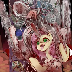 Size: 2480x2480 | Tagged: suggestive, derpibooru import, fluttershy, chainsaw, chainsaw man, five nights at freddy's, hunting, image, jpeg, scp-173