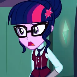 Size: 1214x1202 | Tagged: safe, derpibooru import, screencap, sci-twi, twilight sparkle, human, equestria girls, friendship games, clothes, cropped, crystal prep academy, crystal prep academy uniform, female, image, jpeg, necktie, school, school tie, school uniform, schoolgirl, solo, song, what more is out there