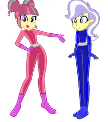 Size: 1927x2175 | Tagged: safe, derpibooru import, sour sweet, upper crust, human, equestria girls, base used, bodysuit, catsuit, clothes, duo, duo female, female, g4, image, latex, latex suit, png, simple background, totally spies, white background