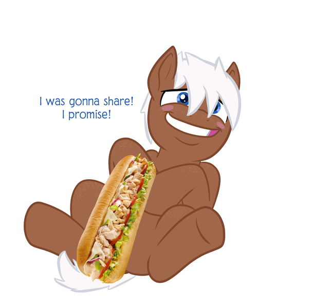 Size: 3538x3500 | Tagged: suggestive, artist:papercookiejar, derpibooru import, oc, unofficial characters only, earth pony, pony, base used, blushing, caught, food, freckles, image, not porn, png, sandwich, sandwich censorship, simple background, solo, white background