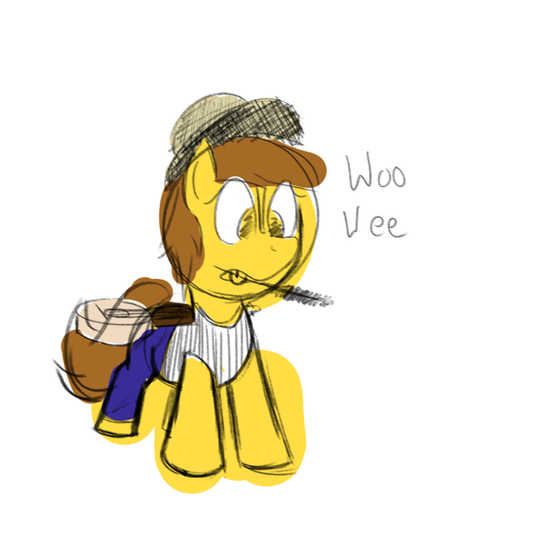 Size: 1000x1000 | Tagged: safe, artist:valeidem, ponerpics import, oc, oc:wee woo, banjo, clothes, food, hat, image, jeans, musical instrument, pants, png, simple background, straw hat, wheat, white background