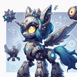 Size: 944x944 | Tagged: safe, ai content, derpibooru import, machine learning generated, oc, alicorn, robot, blueprint, cute, image, jpeg, rocket