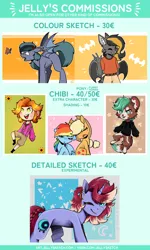 Size: 2480x4134 | Tagged: safe, artist:jellysketch, derpibooru import, applejack, rainbow dash, oc, bat pony, earth pony, human, pegasus, pony, unicorn, advertisement, commission, commission info, commissions open, image, png