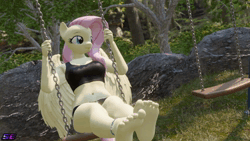 Size: 1920x1080 | Tagged: safe, artist:shadowboltsfm, derpibooru import, fluttershy, anthro, plantigrade anthro, 3d, animated, anklet, barefoot, blender, breasts, clothes, feet, female, fetish, foot fetish, foot focus, image, jewelry, legs, looking at you, nail polish, not sfm, one eye closed, shorts, smiling, soles, solo, swing, swing set, swinging, toe ring, toenail polish, toes, webm, wiggling toes, wink