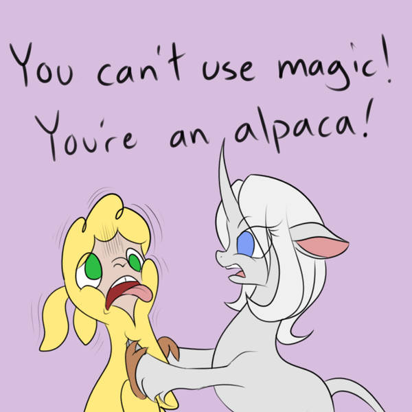 Size: 600x600 | Tagged: safe, derpibooru import, oc, oc:io, oc:ophelia, unofficial characters only, alpaca, classical unicorn, unicorn, them's fightin' herds, cloven hooves, community related, duo, eye clipping through hair, female, horn, image, jpeg, leonine tail, pink background, simple background, tfh oc, tongue out, unshorn fetlocks