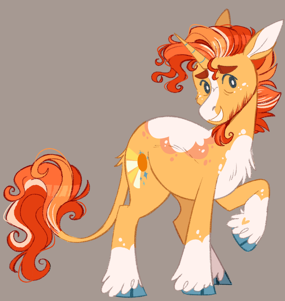 Size: 1268x1341 | Tagged: safe, artist:wanderingpegasus, derpibooru import, sunburst, pony, unicorn, alternate design, facial hair, goatee, image, leonine tail, male, png, raised hoof, smiling, solo, stallion, tail, twitterina design, unshorn fetlocks