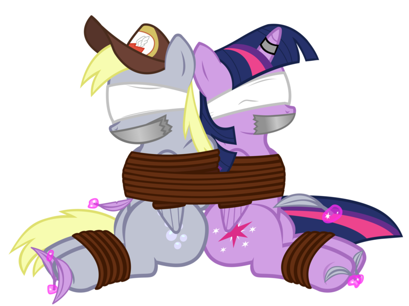 Size: 8200x6134 | Tagged: safe, alternate version, artist:cardshark777, derpibooru import, derpy hooves, twilight sparkle, twilight sparkle (alicorn), alicorn, pegasus, pony, arm behind back, blindfold, bondage, bound and gagged, bound together, bound wings, captured, clothes, digital art, duct tape, duo, feather, female, females only, g4, gag, helpless, hoof tickling, hooves behind back, horn, horn ring, image, jewelry, magic, magic aura, magic suppression, mare, png, ring, rope, rope bondage, simple background, tape, tape gag, telekinesis, tickle torture, tickling, tied up, transparent background, uniform, wings