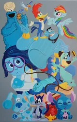 Size: 1592x2501 | Tagged: safe, artist:pixelsbymarley, derpibooru import, rainbow dash, bird, genie, pegasus, pony, aladdin, blue, blue (blue's clues), blue's clues, cookie monster, crossover, drink, female, furrball, g4, huckleberry hound, image, inside out, jpeg, lilo and stitch, male, mare, sadness (inside out), sesame street, smoothie, stitch, tiny toon adventures, woodpecker, woody woodpecker, woody woodpecker (series), zazu