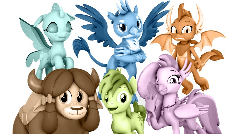 Size: 1920x1080 | Tagged: safe, artist:pika-robo, derpibooru import, gallus, ocellus, sandbar, silverstream, smolder, yona, changedling, changeling, classical hippogriff, dragon, gryphon, hippogriff, yak, 3d, crossed arms, dragoness, female, flying, group, group photo, image, looking at you, male, neckerchief, open mouth, open smile, pencil, png, simple background, smiling, source filmmaker, spread wings, stair keychain, sticky note, student six, style emulation, waving, waving at you, white background, wings