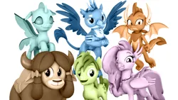 Size: 1920x1080 | Tagged: safe, artist:pika-robo, derpibooru import, gallus, ocellus, sandbar, silverstream, smolder, yona, changedling, changeling, classical hippogriff, dragon, gryphon, hippogriff, yak, 3d, crossed arms, dragoness, female, flying, group, group photo, image, looking at you, male, neckerchief, open mouth, open smile, pencil, png, simple background, smiling, source filmmaker, spread wings, stair keychain, sticky note, student six, style emulation, waving, waving at you, white background, wings