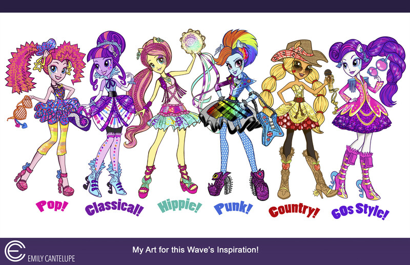 Size: 1920x1242 | Tagged: safe, artist:emily cantelupe, derpibooru import, applejack, fluttershy, pinkie pie, rainbow dash, rarity, sci-twi, twilight sparkle, human, equestria girls, friendship through the ages, 60s, ancient wonderbolts uniform, applejack's hat, clothes, concept art, country, country applejack, cowboy hat, doll, female, folk fluttershy, glasses, hair bun, hat, hippie, humane five, humane six, image, jpeg, musical instrument, new wave pinkie, pianist twilight, punk, rainbow punk, rockin' hair, sgt. rarity, simple background, sunglasses, tambourine, toy, uniform, white background