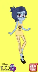 Size: 891x1655 | Tagged: safe, artist:robertsonskywa1, derpibooru import, equestria girls, g5, my little pony: tell your tale, beauty and the beast, belle, clothes, disney, disney 100, disney princess, female, glasses, image, jpeg, leggings, paisley bluebell, photo, ralph breaks the internet, shirt, simple background, sleeveless, sleeveless shirt, solo, solo female, yellow background