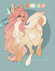 Size: 1583x2048 | Tagged: safe, artist:vybesque, derpibooru import, fluttershy, deer, deer pony, original species, peryton, pony, alternate design, cloven hooves, color palette, cute, deerified, female, flutterdeer, green background, image, jpeg, mare, one eye closed, shyabetes, simple background, solo, species swap, twitterina design