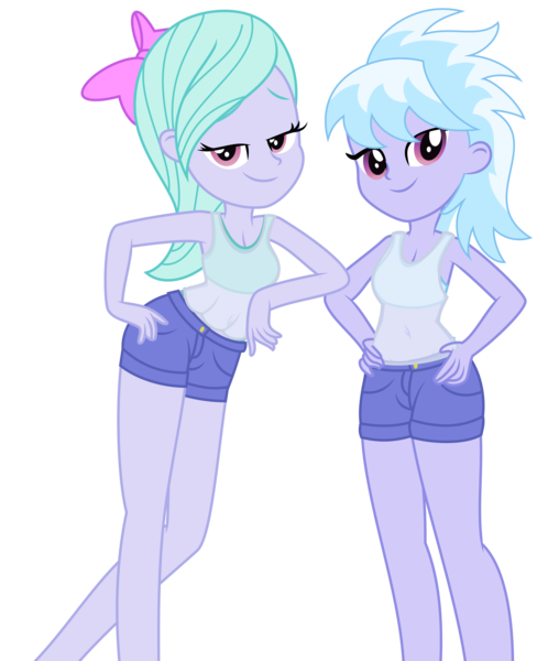 Size: 2093x2574 | Tagged: safe, artist:thatusualguy06, derpibooru import, cloudchaser, flitter, equestria girls, .svg available, bow, clothes, derpibooru exclusive, duo, duo female, equestria girls-ified, female, hair bow, hand on hip, image, png, siblings, simple background, sisters, tanktop, transparent background, vector