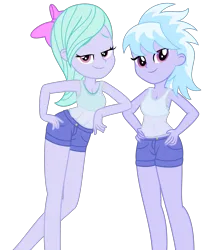 Size: 2093x2574 | Tagged: safe, artist:thatusualguy06, derpibooru import, cloudchaser, flitter, equestria girls, .svg available, bow, clothes, derpibooru exclusive, duo, duo female, equestria girls-ified, female, hair bow, hand on hip, image, png, siblings, simple background, sisters, tanktop, transparent background, vector