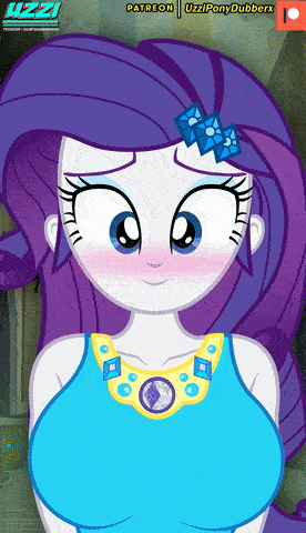 Size: 276x480 | Tagged: questionable, artist:uzzi-ponydubberx, derpibooru import, fluttershy, rarity, human, equestria girls, animated, assisted exposure, blushing, breasts, busty rarity, censored, censored breasts, female, flarity, gif, image, lesbian, patreon, patreon censored, patreon logo, shipping, undressed, undressing