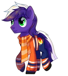 Size: 1707x1915 | Tagged: safe, artist:mondensor day, derpibooru import, oc, oc:proudy hooves, unofficial characters only, earth pony, pony, 2020, clothes, cute, earth pony oc, image, jersey, looking up, male, png, scarf, simple background, smiling, solo, stallion, transparent background, uniform