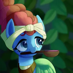 Size: 1200x1200 | Tagged: safe, artist:andromedasparkz, derpibooru import, meadowbrook, pony, female, image, mare, meadowcute, mouth hold, png, solo, spoon