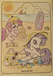 Size: 745x1073 | Tagged: safe, artist:starrscout-23, derpibooru import, pinkie pie, rarity, earth pony, pony, unicorn, beach, beach towel, coloring, coloring page, duo, eyeshadow, female, hat, image, jpeg, makeup, mare, sailboat, seashell, shading, shadow, sitting, stock vector, sun hat, sunscreen, surfboard, towel, umbrella hat, when you see it