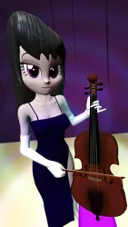 Size: 1080x1920 | Tagged: safe, artist:oatmeal!, derpibooru import, octavia melody, human, equestria girls, 3d, accessory swap, canterlot high, clothes, dress, gloves, gmod, image, looking at you, music, musical instrument, performance, png, side slit, solo, spotlight, stage, standing
