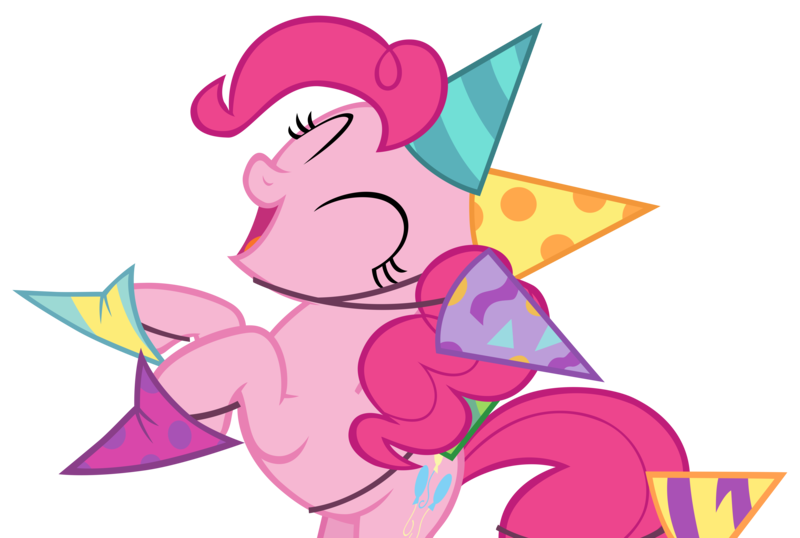 Size: 8680x5838 | Tagged: safe, artist:andoanimalia, derpibooru import, pinkie pie, earth pony, female, happy birthday, hat, image, party hat, png, simple background, transparent background, vector