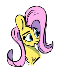 Size: 2000x2000 | Tagged: safe, artist:hyper dash, derpibooru import, fluttershy, pony, bust, eyebrows, female, grin, high res, image, mare, png, portrait, raised eyebrow, simple background, smiling, solo, white background