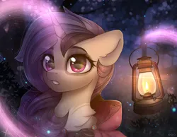 Size: 2000x1550 | Tagged: safe, artist:radioaxi, derpibooru import, oc, oc:topsy turvy, unofficial characters only, pony, unicorn, chest fluff, eyebrows, female, horn, image, lantern, levitation, looking at you, magic, mare, night, outdoors, png, solo, telekinesis, unicorn oc