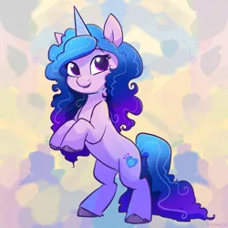 Size: 2048x2048 | Tagged: safe, artist:pfeffaroo, derpibooru import, izzy moonbow, pony, unicorn, g5, cute, female, high res, horn, image, izzybetes, looking at you, mare, open mouth, open smile, png, rearing, smiling, smiling at you, solo, unshorn fetlocks