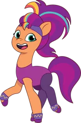 Size: 915x1387 | Tagged: safe, artist:prixy05, derpibooru import, sunny starscout, earth pony, pony, g5, my little pony: tell your tale, alternate hairstyle, clothes, female, headband, image, leotard, looking at you, mare, open mouth, png, simple background, solo, sweatband, transparent background, vector