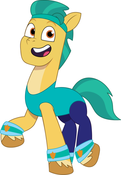 Size: 1036x1489 | Tagged: safe, artist:prixy05, derpibooru import, hitch trailblazer, earth pony, pony, g5, my little pony: tell your tale, clothes, headband, image, leotard, looking at you, male, open mouth, png, simple background, solo, stallion, sweatband, transparent background, vector