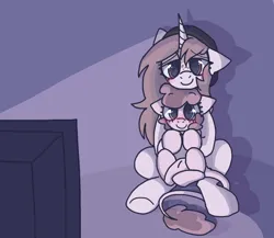 Size: 1500x1300 | Tagged: safe, artist:puppie, derpibooru import, oc, oc:mocha bean macchiato, oc:raevyn, bedroom eyes, cuddling, image, png, shadow, television, tv lighting, wingding eyes