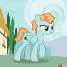 Size: 217x217 | Tagged: safe, derpibooru import, screencap, unnamed character, unnamed pony, pegasus, pony, father knows beast, eyebrows, female, image, mare, outdoors, png, raised eyebrow, wings