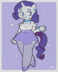 Size: 1249x1547 | Tagged: safe, artist:cosmiccrayons, artist:cosmiccrayonsart, derpibooru import, part of a set, rarity, anthro, unicorn, bracelet, clothes, dress, female, image, jewelry, necklace, png, socks, solo, stockings, thigh highs, zettai ryouiki