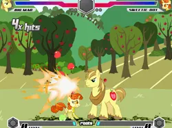 Size: 634x474 | Tagged: safe, artist:fimroots, derpibooru import, big macintosh, braeburn, sweetie belle, robot, fighting is magic, apple orchard, image, orchard, palette swap, png, recolor, sweetie bot