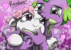 Size: 1748x1236 | Tagged: safe, artist:rainihorn, derpibooru import, spike, sweetie belle, dragon, pony, unicorn, 2016, female, heart, image, male, old art, png, shipping, spikebelle, straight