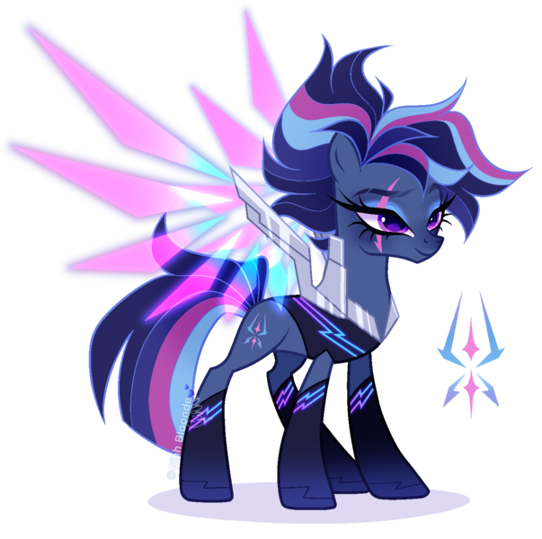 Size: 1458x1451 | Tagged: safe, artist:gihhbloonde, derpibooru import, oc, unnamed oc, unofficial characters only, earth pony, pony, adoptable, augmented wings, boots, closed mouth, clothes, colored wings, earth pony oc, eye scar, eyeshadow, facial scar, female, glow, glowing wings, gradient wings, image, lightly watermarked, magical lesbian spawn, makeup, mare, multicolored wings, offspring, parent:rainbow dash, parent:tempest shadow, parents:tempestdash, png, purple eyes, scar, scarred, shoes, simple background, smiling, solo, spread wings, standing, transparent background, vest, watermark, wings