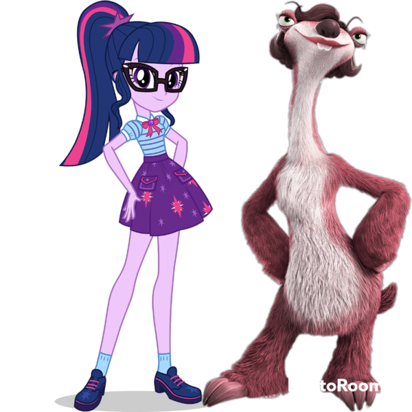 Size: 1080x1080 | Tagged: safe, artist:cutler1228, derpibooru import, sci-twi, twilight sparkle, human, sloth, equestria girls, crossover, francine (ice age), g4, ice age, image, png, simple background, solo, transparent background