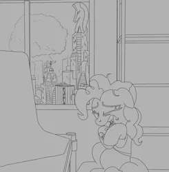 Size: 1035x1055 | Tagged: safe, artist:dddromm, derpibooru import, pinkie pie, earth pony, fallout equestria, atomic bomb, city, crying, female, image, manehattan, mushroom cloud, nuclear weapon, png, sketch, solo, weapon