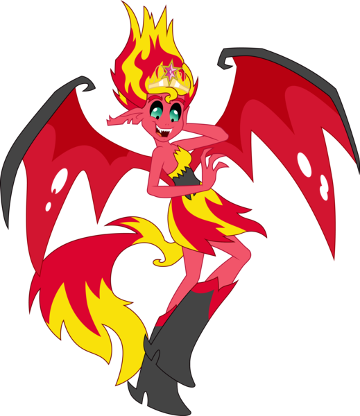 Size: 3000x3466 | Tagged: safe, artist:cloudy glow, derpibooru import, sunset shimmer, demon, equestria girls, equestria girls (movie), crown, female, image, jewelry, png, regalia, simple background, solo, sunset satan, transparent background, wings