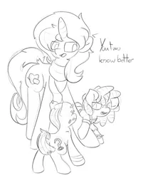 Size: 454x564 | Tagged: safe, artist:umbreow, derpibooru import, oc, oc:chilly heart, unofficial characters only, earth pony, pony, unicorn, female, filly, foal, image, jpeg, mare, monochrome