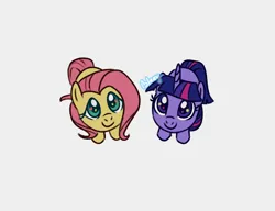 Size: 1300x1000 | Tagged: safe, artist:flightless-fox, derpibooru import, fluttershy, twilight sparkle, pegasus, pony, unicorn, cute, duo, gray background, image, looking at you, looking up, png, shyabetes, simple background, twiabetes, unicorn twilight