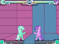 Size: 640x480 | Tagged: safe, derpibooru import, screencap, lyra heartstrings, pony, unicorn, fighting is magic, background, bipedal, duo, female, fighting is magic aurora, g4, image, mare, palette swap, png, recolor, standing on two hooves