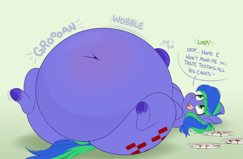 Size: 2000x1304 | Tagged: suggestive, artist:montsundere, derpibooru import, oc, oc:felicity stars, unofficial characters only, pegasus, pony, belly, big belly, burp, dialogue, fat, female, image, obese, png, solo, stuffed, stuffed belly