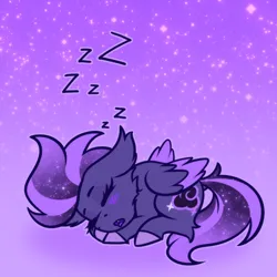 Size: 1000x1000 | Tagged: safe, artist:shad0w-galaxy, derpibooru import, oc, oc:shadow galaxy, unofficial characters only, pegasus, pony, blushing, cheek fluff, cute, ear fluff, ethereal mane, female, folded wings, hooves, image, lying down, mare, onomatopoeia, pegasus oc, png, simple background, sleeping, smol, solo, sound effects, starry mane, starry tail, stars, tail, wings, zzz