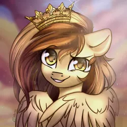 Size: 2000x2000 | Tagged: safe, artist:radioaxi, derpibooru import, oc, oc:prince whateverer, unofficial characters only, pegasus, pony, crown, eyebrows, eyebrows visible through hair, high res, image, jewelry, looking at you, male, pegasus oc, png, regalia, signature, smiling, smiling at you, solo, stallion, wings