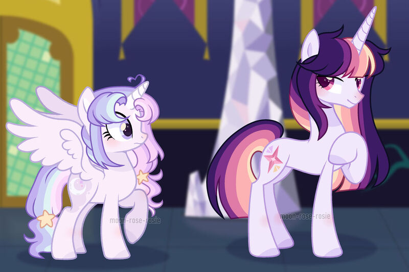 Size: 1280x853 | Tagged: safe, artist:moon-rose-rosie, derpibooru import, oc, unofficial characters only, alicorn, pony, unicorn, female, image, jpeg, mare, twilight's castle