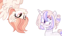 Size: 1280x742 | Tagged: safe, artist:moon-rose-rosie, derpibooru import, oc, oc:lisa, oc:magnolia, unofficial characters only, pegasus, pony, unicorn, female, glasses, image, mare, png, simple background, transparent background, upside down