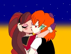Size: 1367x1037 | Tagged: safe, derpibooru import, spike, human, blushing, crossover, crossover shipping, ever after high, hug, human spike, humanized, image, kissing, missing accessory, no glasses, orange hair, png, rosabella beauty, ship:rospike, shipping