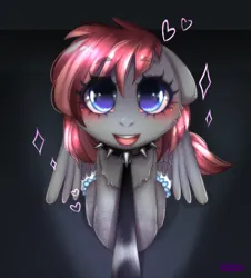 Size: 2154x2380 | Tagged: safe, artist:vaiola, derpibooru import, oc, oc:vermillion dusk, unofficial characters only, dog, pegasus, pony, begging, behaving like a dog, big eyes, chest fluff, choker, collar, commission, cute, diaper, diaper fetish, fetish, full body, happy, image, leash, long mane, looking at you, looking up, looking up at you, non-baby in diaper, open door, open mouth, pegasus oc, pet play, pink hair, png, puppy, puppy dog eyes, shadow, simple background, sitting, solo, sparkles, spread wings, studded choker, wings